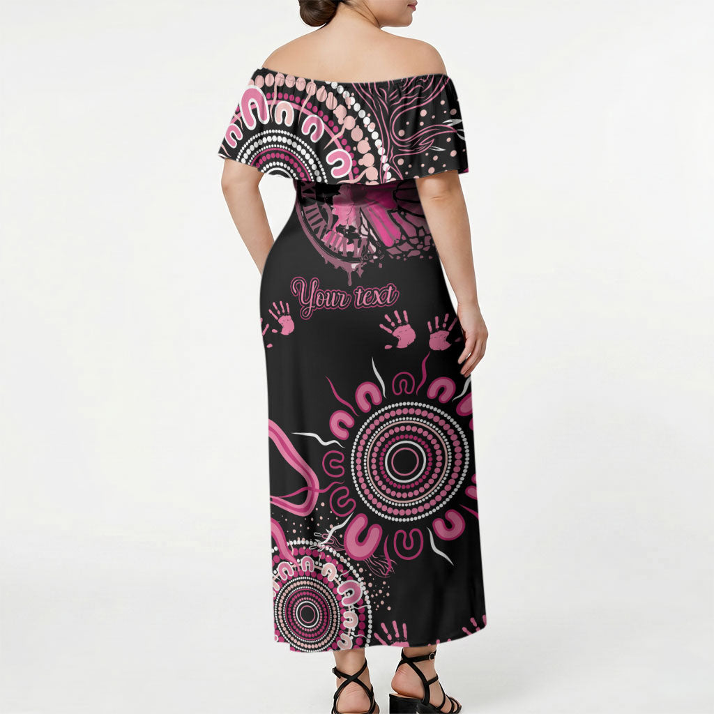 Personalised Aboriginal Pink Ribbons Off Shoulder Maxi Dress Think Pink Butterfly Art Wall Clock Breast Cancer Support