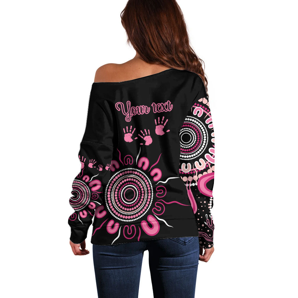 Personalised Aboriginal Pink Ribbons Off Shoulder Sweater Think Pink Butterfly Art Wall Clock Breast Cancer Support