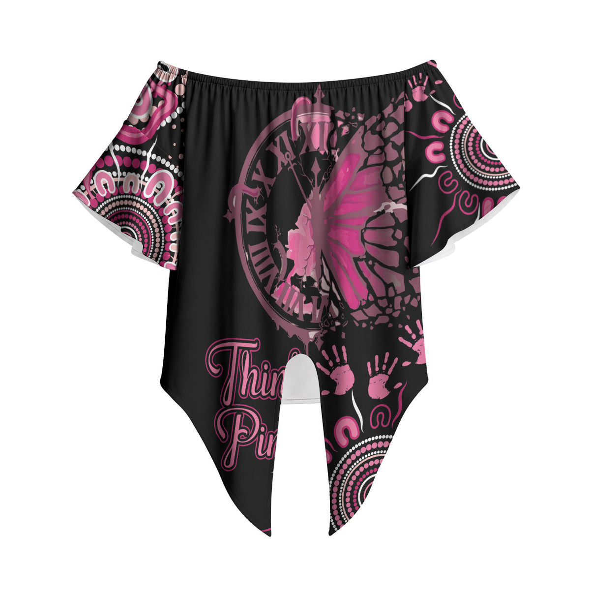 Personalised Aboriginal Pink Ribbons Off Shoulder Wrap Waist Top Think Pink Butterfly Art Wall Clock Breast Cancer Support