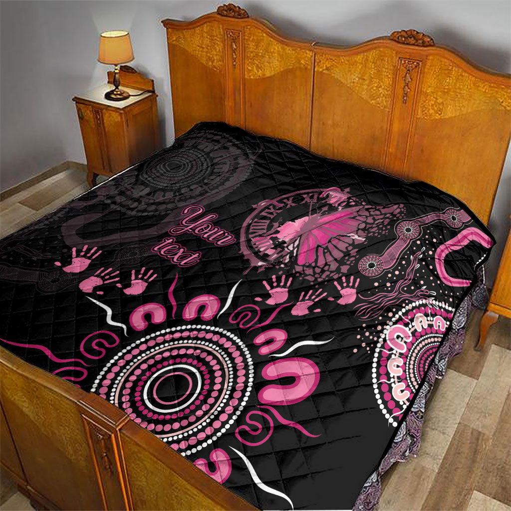 Personalised Aboriginal Pink Ribbons Quilt Think Pink Butterfly Art Wall Clock Breast Cancer Support