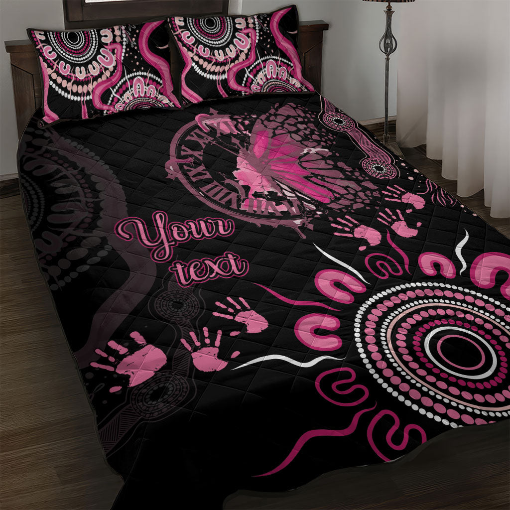 Personalised Aboriginal Pink Ribbons Quilt Bed Set Think Pink Butterfly Art Wall Clock Breast Cancer Support