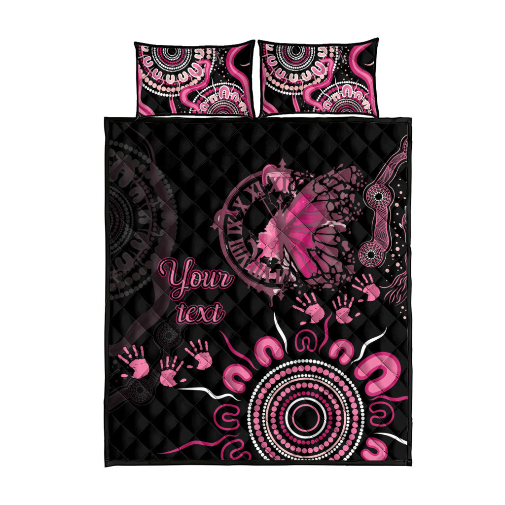 Personalised Aboriginal Pink Ribbons Quilt Bed Set Think Pink Butterfly Art Wall Clock Breast Cancer Support