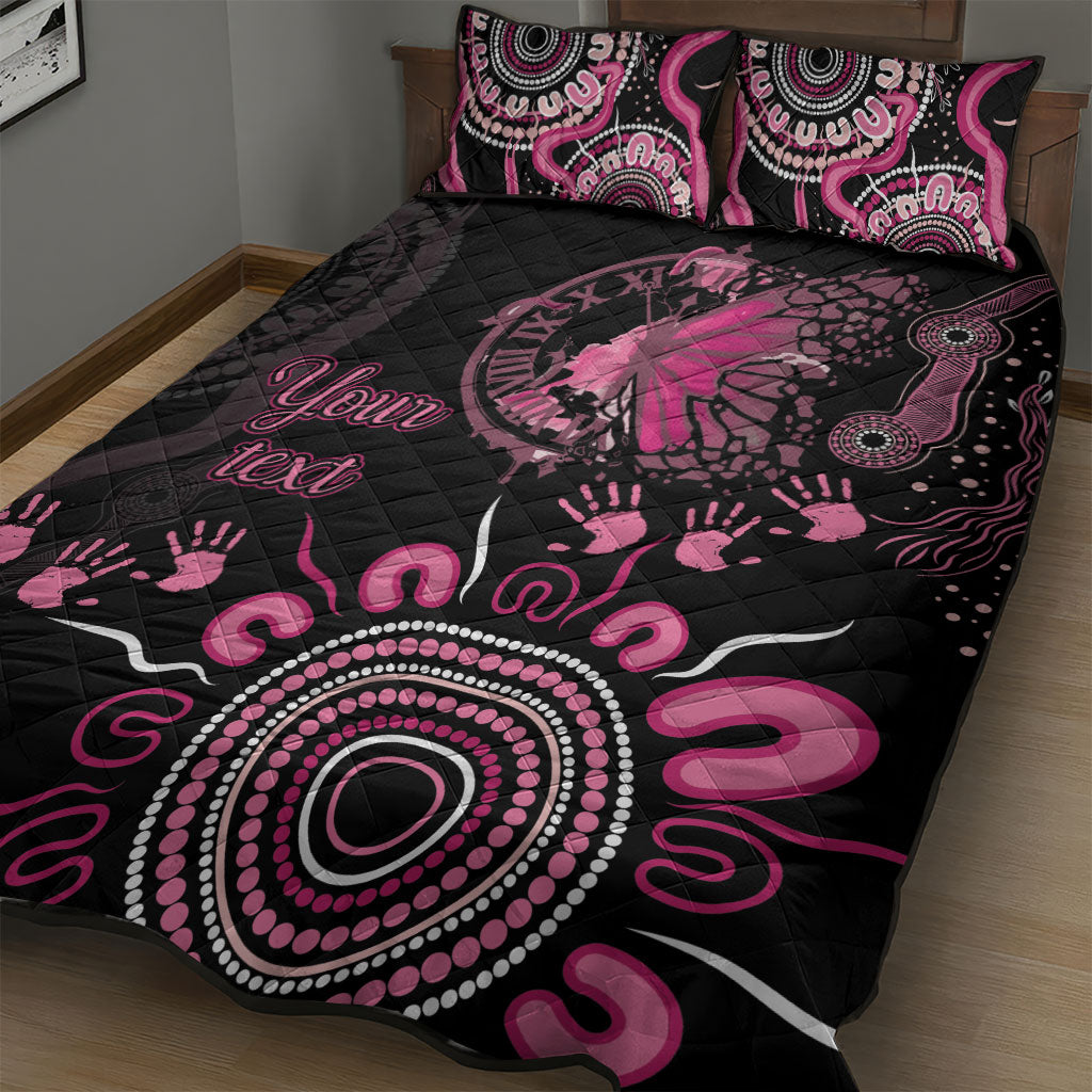 Personalised Aboriginal Pink Ribbons Quilt Bed Set Think Pink Butterfly Art Wall Clock Breast Cancer Support