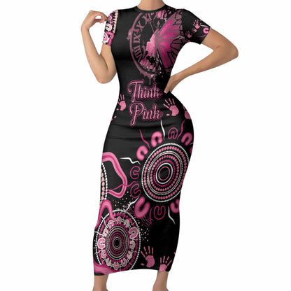 Personalised Aboriginal Pink Ribbons Short Sleeve Bodycon Dress Think Pink Butterfly Art Wall Clock Breast Cancer Support