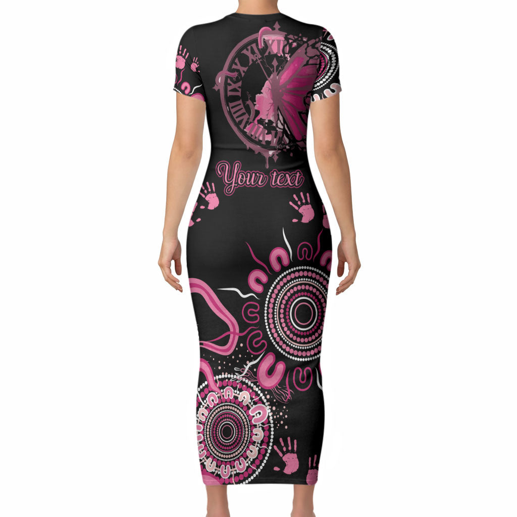 Personalised Aboriginal Pink Ribbons Short Sleeve Bodycon Dress Think Pink Butterfly Art Wall Clock Breast Cancer Support