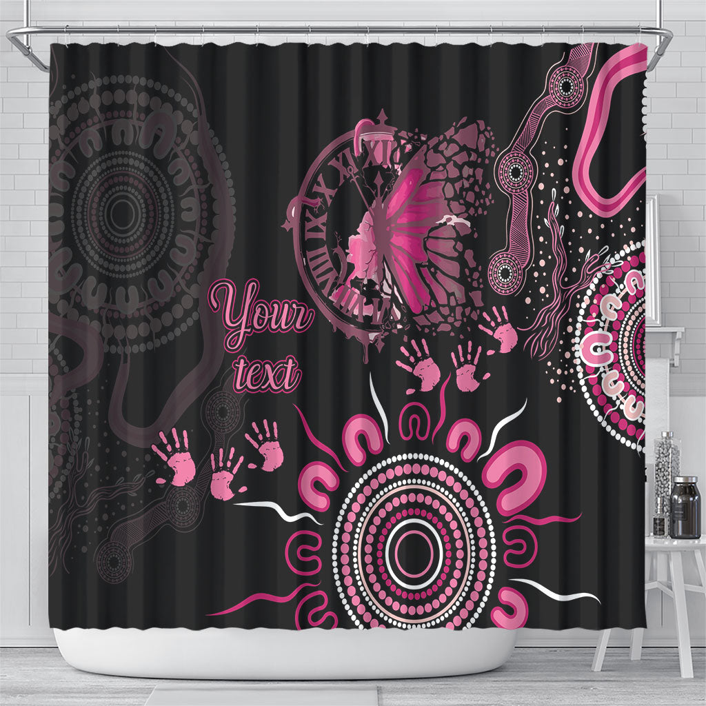 Personalised Aboriginal Pink Ribbons Shower Curtain Think Pink Butterfly Art Wall Clock Breast Cancer Support