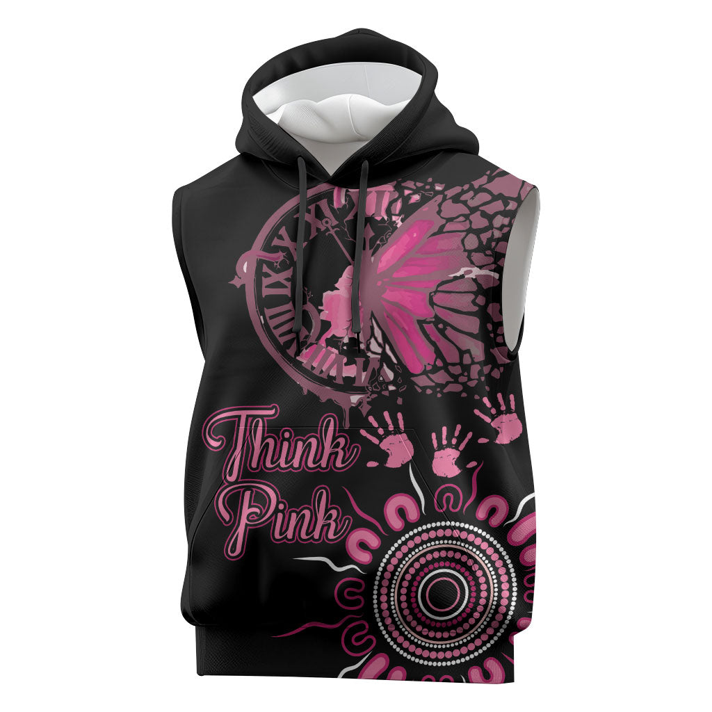 Personalised Aboriginal Pink Ribbons Sleeveless Hoodie Think Pink Butterfly Art Wall Clock Breast Cancer Support