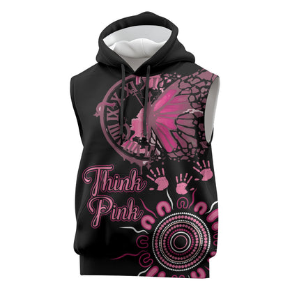 Personalised Aboriginal Pink Ribbons Sleeveless Hoodie Think Pink Butterfly Art Wall Clock Breast Cancer Support