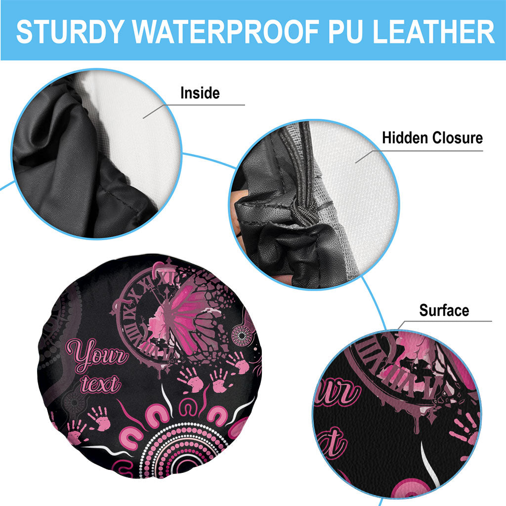 Personalised Aboriginal Pink Ribbons Spare Tire Cover Think Pink Butterfly Art Wall Clock Breast Cancer Support