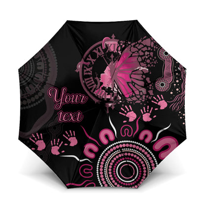 Personalised Aboriginal Pink Ribbons Umbrella Think Pink Butterfly Art Wall Clock Breast Cancer Support