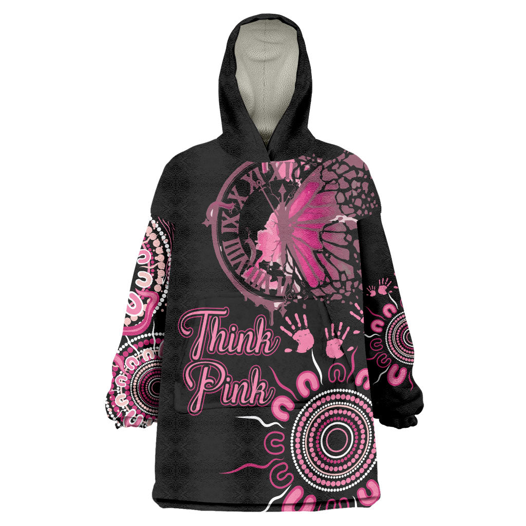 Personalised Aboriginal Pink Ribbons Wearable Blanket Hoodie Think Pink Butterfly Art Wall Clock Breast Cancer Support