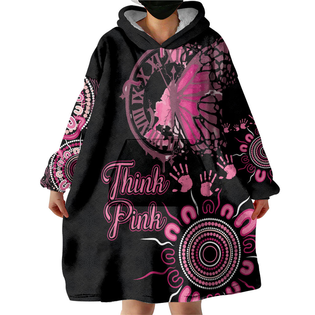 Personalised Aboriginal Pink Ribbons Wearable Blanket Hoodie Think Pink Butterfly Art Wall Clock Breast Cancer Support
