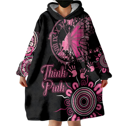 Personalised Aboriginal Pink Ribbons Wearable Blanket Hoodie Think Pink Butterfly Art Wall Clock Breast Cancer Support