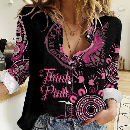 Personalised Aboriginal Pink Ribbons Women Casual Shirt Think Pink Butterfly Art Wall Clock Breast Cancer Support
