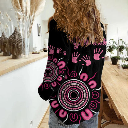Personalised Aboriginal Pink Ribbons Women Casual Shirt Think Pink Butterfly Art Wall Clock Breast Cancer Support