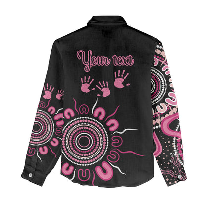 Personalised Aboriginal Pink Ribbons Women Casual Shirt Think Pink Butterfly Art Wall Clock Breast Cancer Support