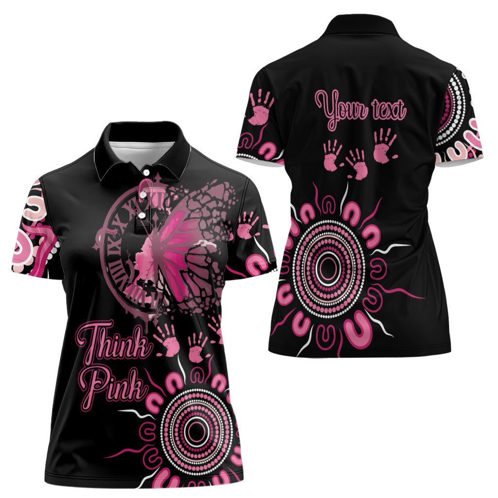 Personalised Aboriginal Pink Ribbons Women Polo Shirt Think Pink Butterfly Art Wall Clock Breast Cancer Support