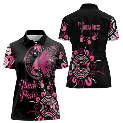 Personalised Aboriginal Pink Ribbons Women Polo Shirt Think Pink Butterfly Art Wall Clock Breast Cancer Support