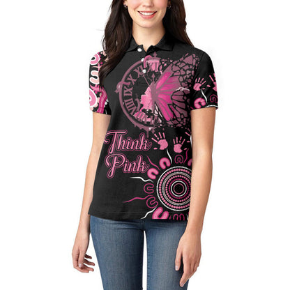 Personalised Aboriginal Pink Ribbons Women Polo Shirt Think Pink Butterfly Art Wall Clock Breast Cancer Support