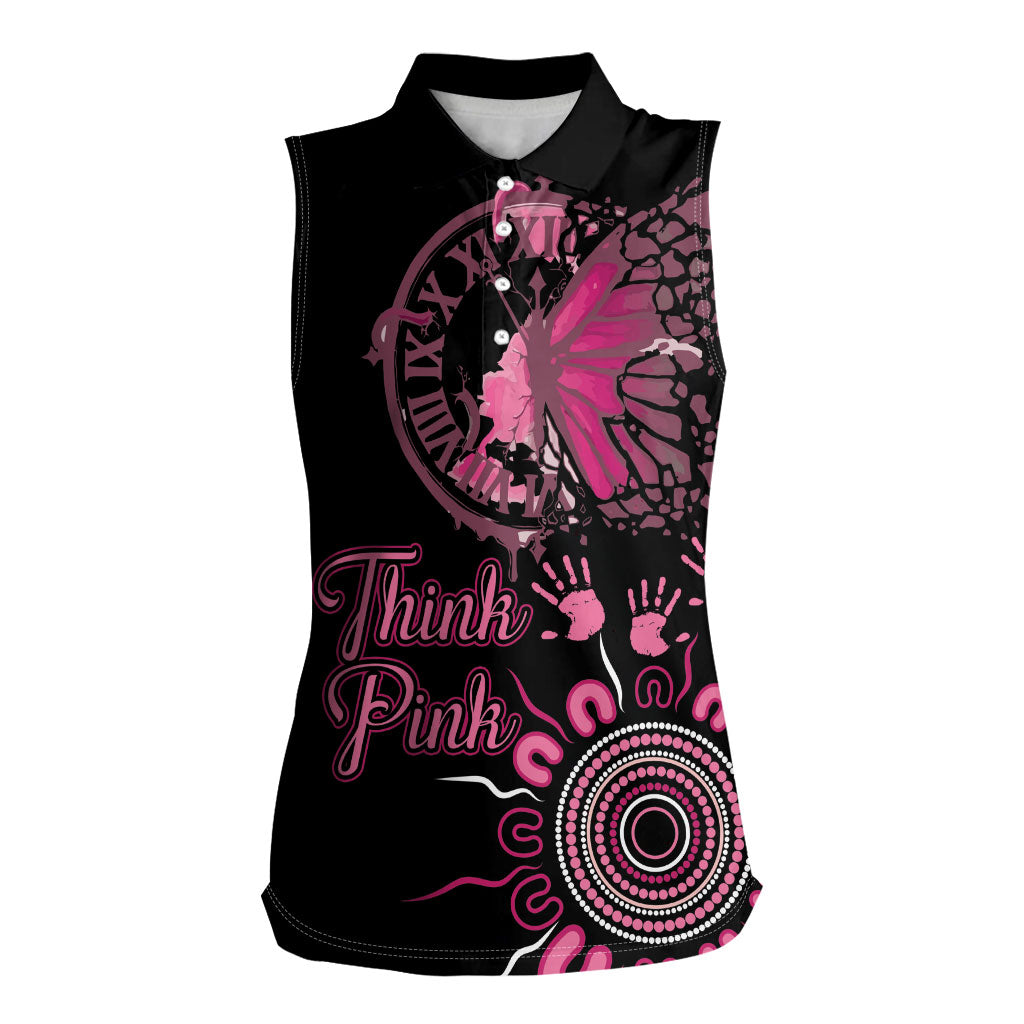 Personalised Aboriginal Pink Ribbons Women Sleeveless Polo Shirt Think Pink Butterfly Art Wall Clock Breast Cancer Support
