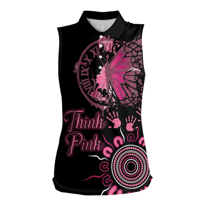 Personalised Aboriginal Pink Ribbons Women Sleeveless Polo Shirt Think Pink Butterfly Art Wall Clock Breast Cancer Support