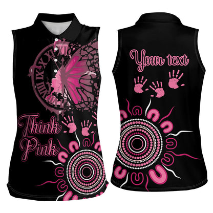Personalised Aboriginal Pink Ribbons Women Sleeveless Polo Shirt Think Pink Butterfly Art Wall Clock Breast Cancer Support