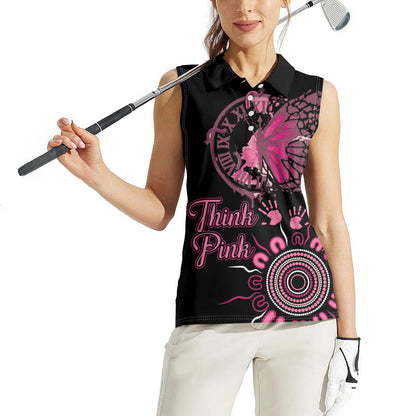Personalised Aboriginal Pink Ribbons Women Sleeveless Polo Shirt Think Pink Butterfly Art Wall Clock Breast Cancer Support