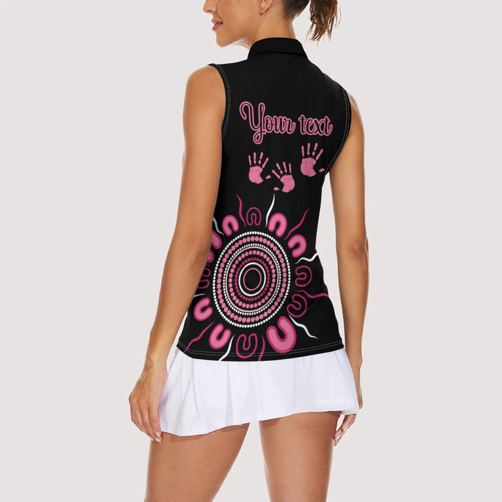 Personalised Aboriginal Pink Ribbons Women Sleeveless Polo Shirt Think Pink Butterfly Art Wall Clock Breast Cancer Support