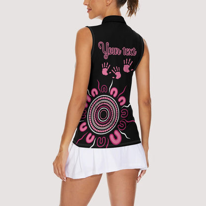 Personalised Aboriginal Pink Ribbons Women Sleeveless Polo Shirt Think Pink Butterfly Art Wall Clock Breast Cancer Support