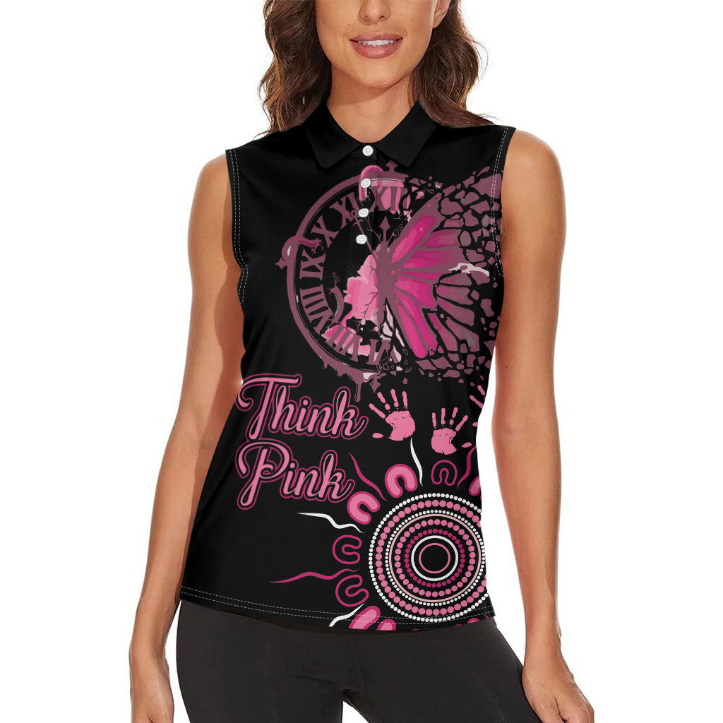 Personalised Aboriginal Pink Ribbons Women Sleeveless Polo Shirt Think Pink Butterfly Art Wall Clock Breast Cancer Support