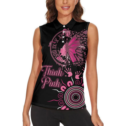 Personalised Aboriginal Pink Ribbons Women Sleeveless Polo Shirt Think Pink Butterfly Art Wall Clock Breast Cancer Support