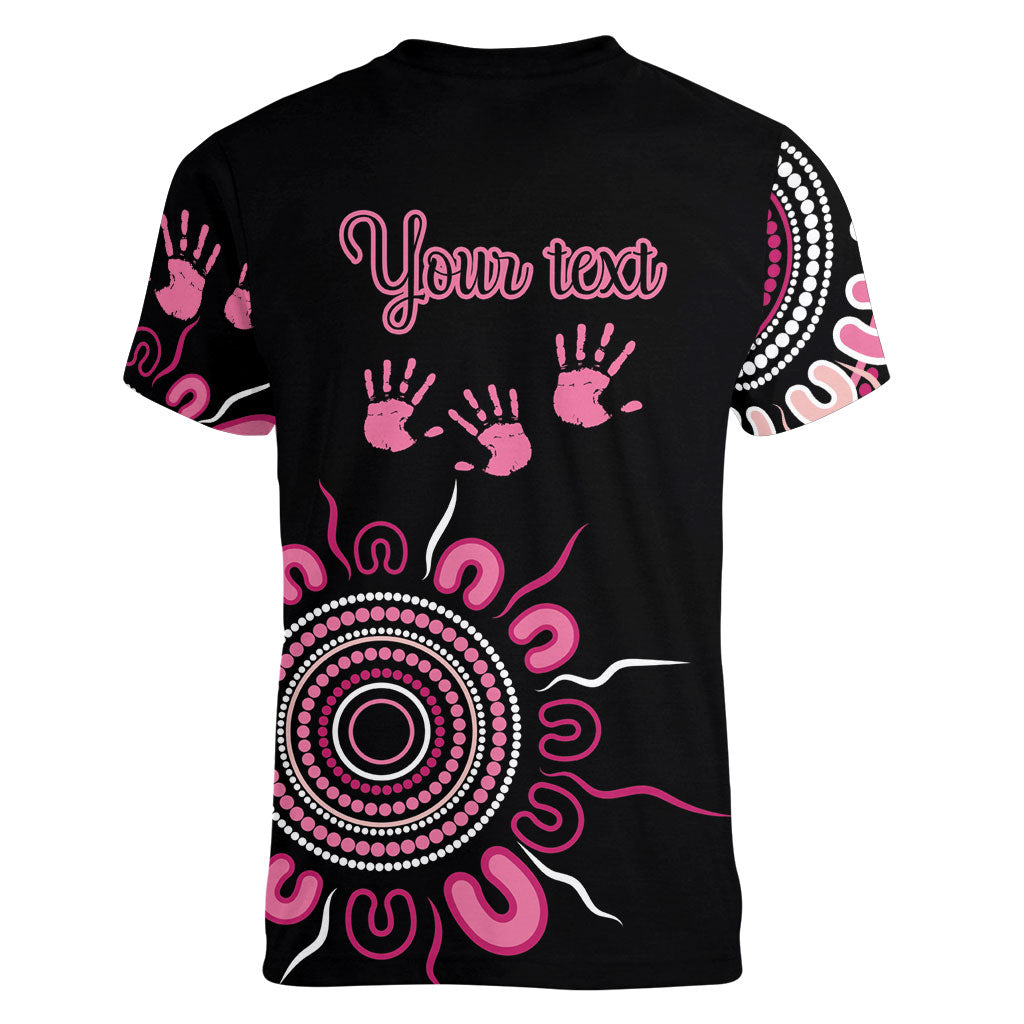 Personalised Aboriginal Pink Ribbons Women V-Neck T-Shirt Think Pink Butterfly Art Wall Clock Breast Cancer Support