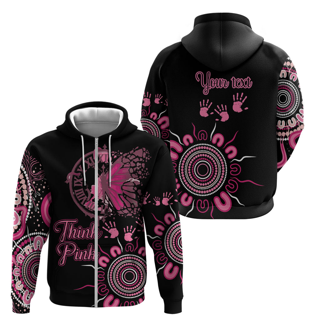 Personalised Aboriginal Pink Ribbons Zip Hoodie Think Pink Butterfly Art Wall Clock Breast Cancer Support