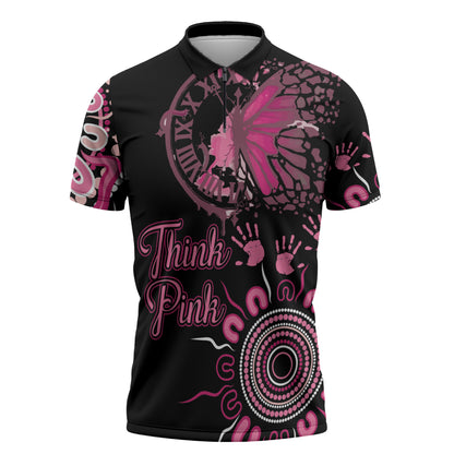 Personalised Aboriginal Pink Ribbons Zipper Polo Shirt Think Pink Butterfly Art Wall Clock Breast Cancer Support