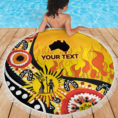 Australia Bushfire Aboriginal Personalised Beach Blanket Bush Fire Dreaming