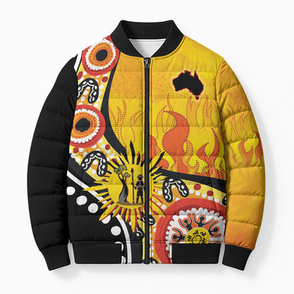 Australia Bushfire Aboriginal Personalised Bomber Puffer Jacket Bush Fire Dreaming