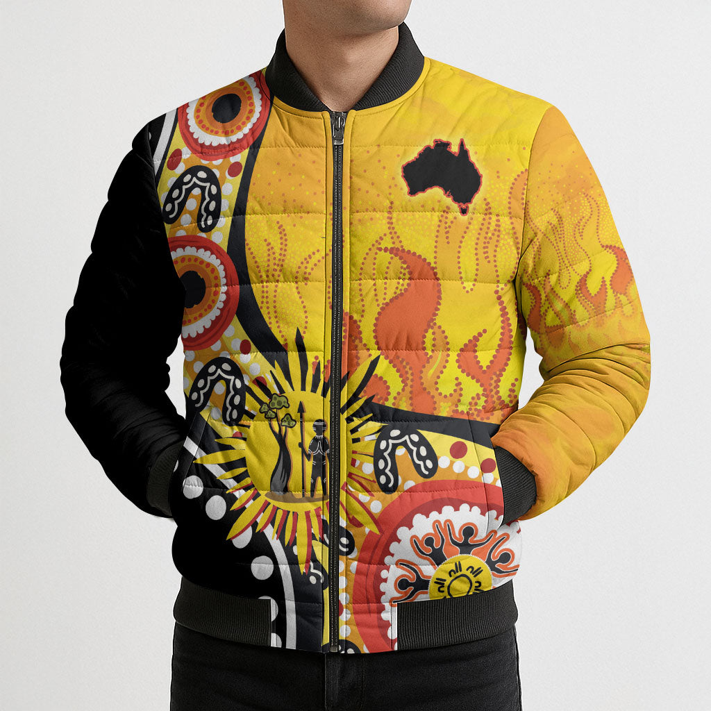 Australia Bushfire Aboriginal Personalised Bomber Puffer Jacket Bush Fire Dreaming