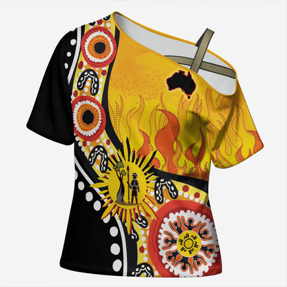 Australia Bushfire Aboriginal Personalised Cross Shoulder Shirt Bush Fire Dreaming
