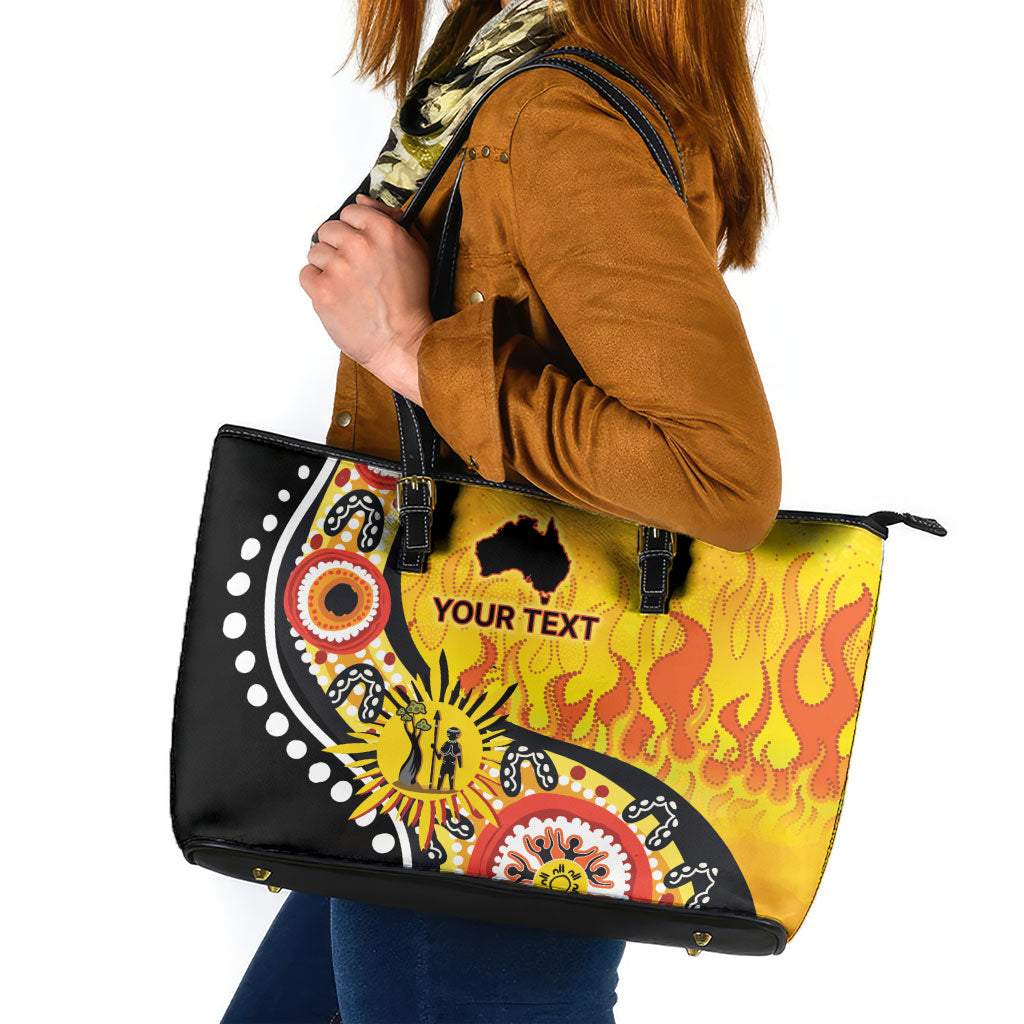 Australia Bushfire Aboriginal Personalised Leather Tote Bag Bush Fire Dreaming