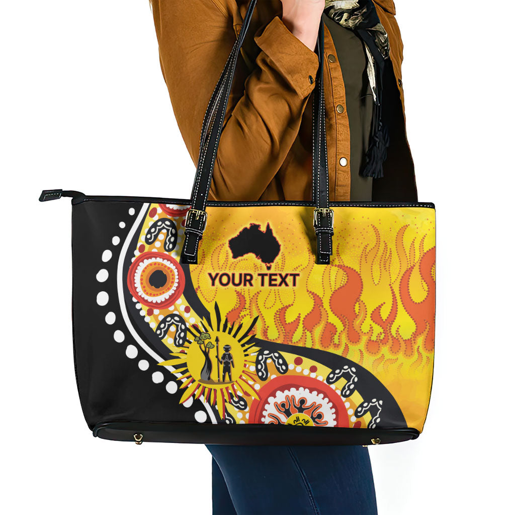 Australia Bushfire Aboriginal Personalised Leather Tote Bag Bush Fire Dreaming