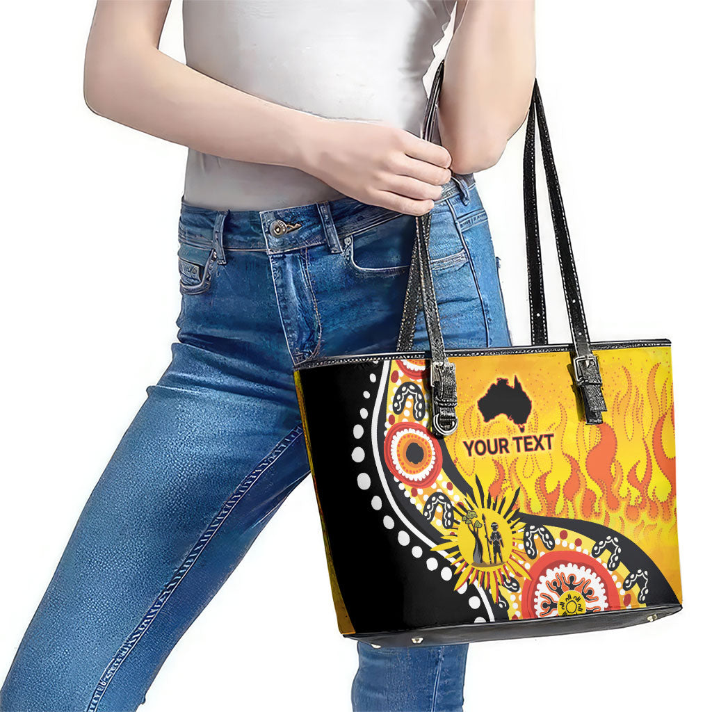 Australia Bushfire Aboriginal Personalised Leather Tote Bag Bush Fire Dreaming