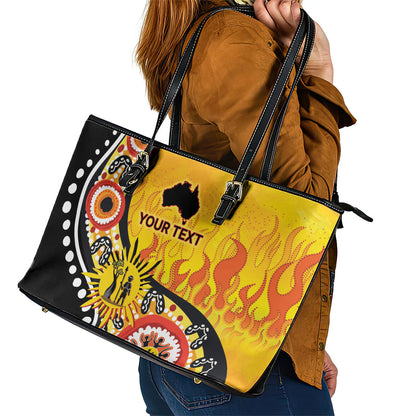 Australia Bushfire Aboriginal Personalised Leather Tote Bag Bush Fire Dreaming