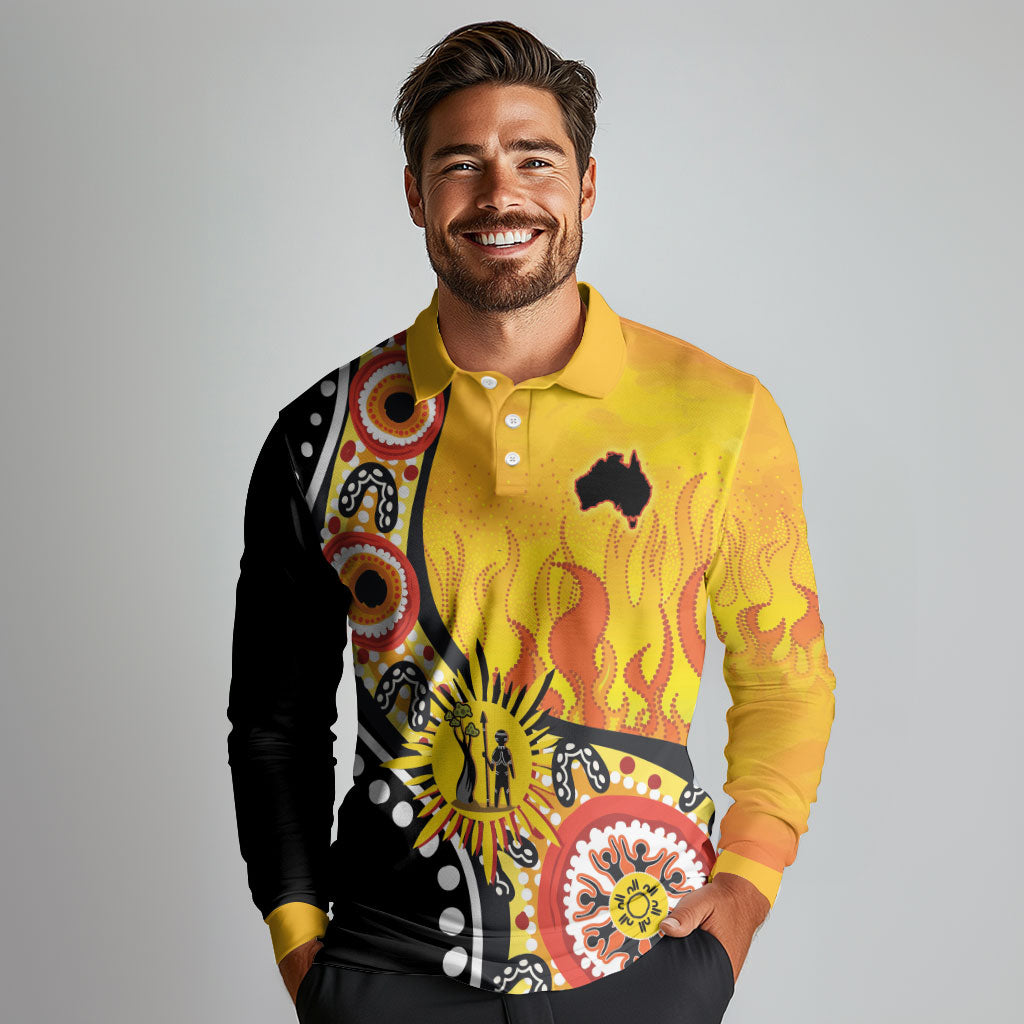 Australia Bushfire Aboriginal Personalised Long Sleeve Polo Shirt Bush Fire Dreaming