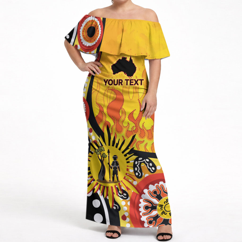 Australia Bushfire Aboriginal Personalised Off Shoulder Maxi Dress Bush Fire Dreaming