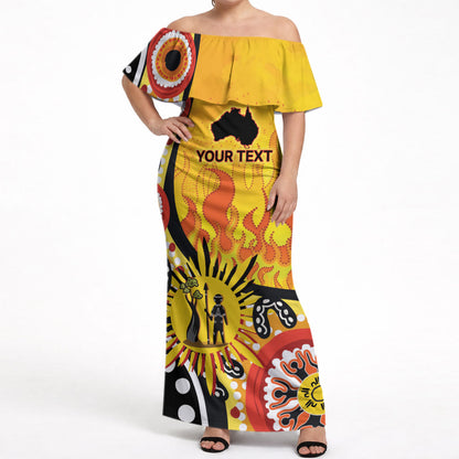 Australia Bushfire Aboriginal Personalised Off Shoulder Maxi Dress Bush Fire Dreaming