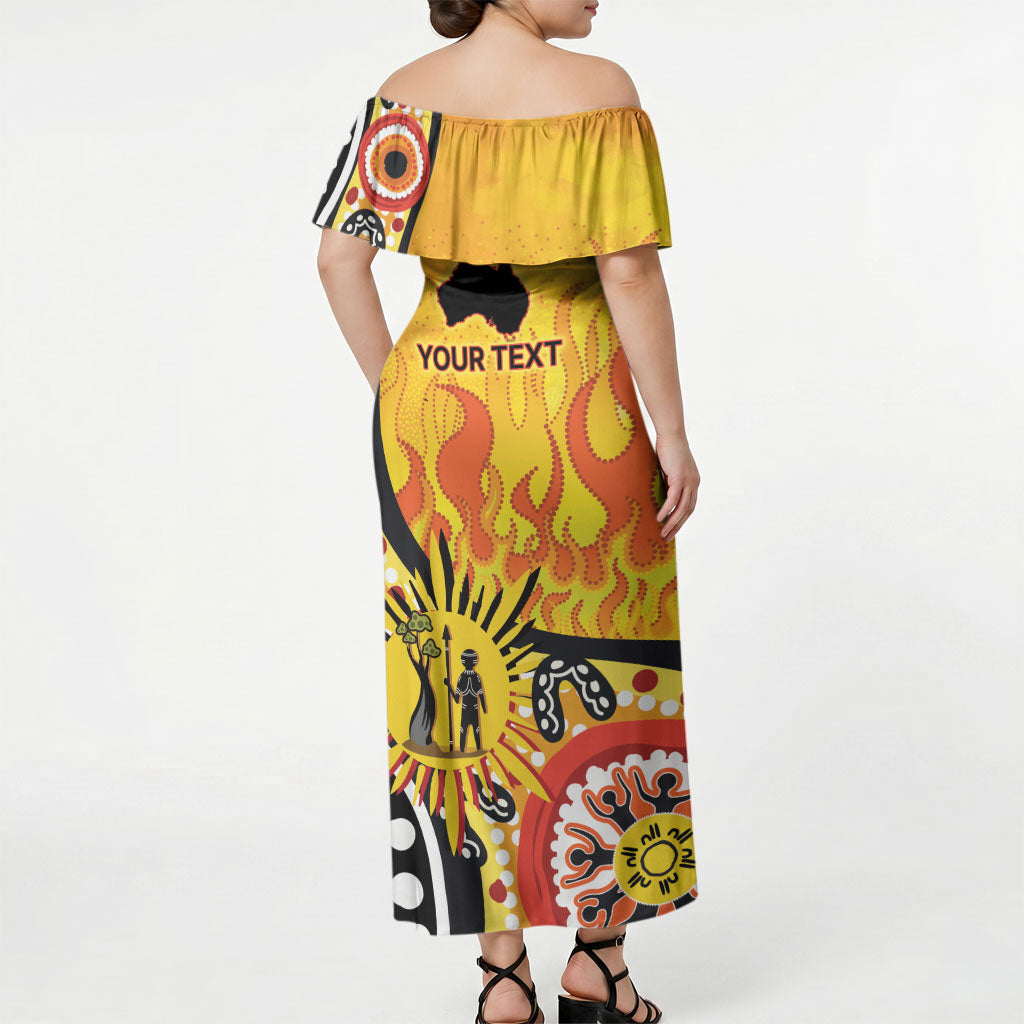 Australia Bushfire Aboriginal Personalised Off Shoulder Maxi Dress Bush Fire Dreaming