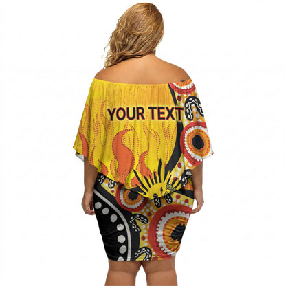 Australia Bushfire Aboriginal Personalised Off Shoulder Short Dress Bush Fire Dreaming
