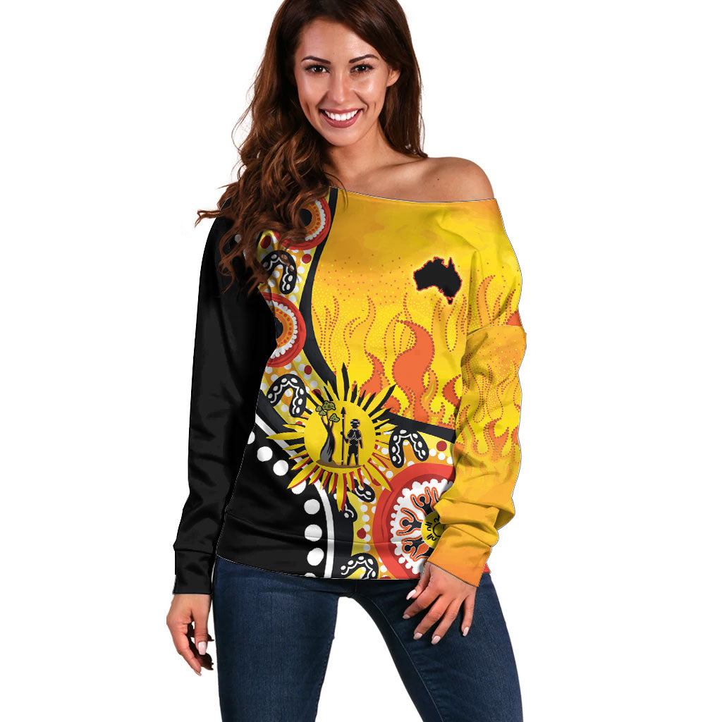 Australia Bushfire Aboriginal Personalised Off Shoulder Sweater Bush Fire Dreaming