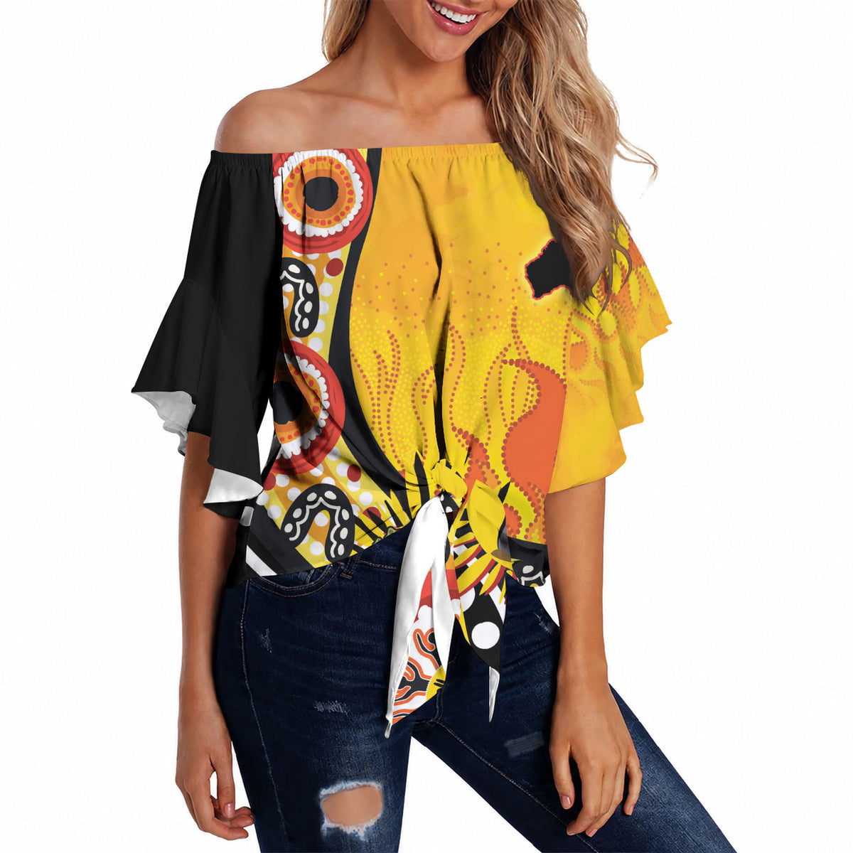 Australia Bushfire Aboriginal Personalised Off Shoulder Wrap Waist Top Bush Fire Dreaming