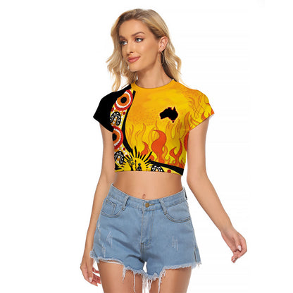 Australia Bushfire Aboriginal Personalised Raglan Cropped T Shirt Bush Fire Dreaming